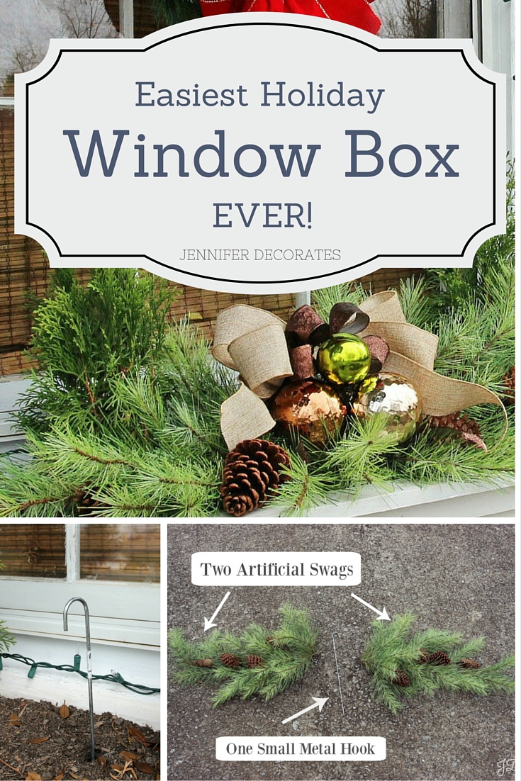 Easiest Christmas Window Box Idea Ever! from Jennifer Decorates.com