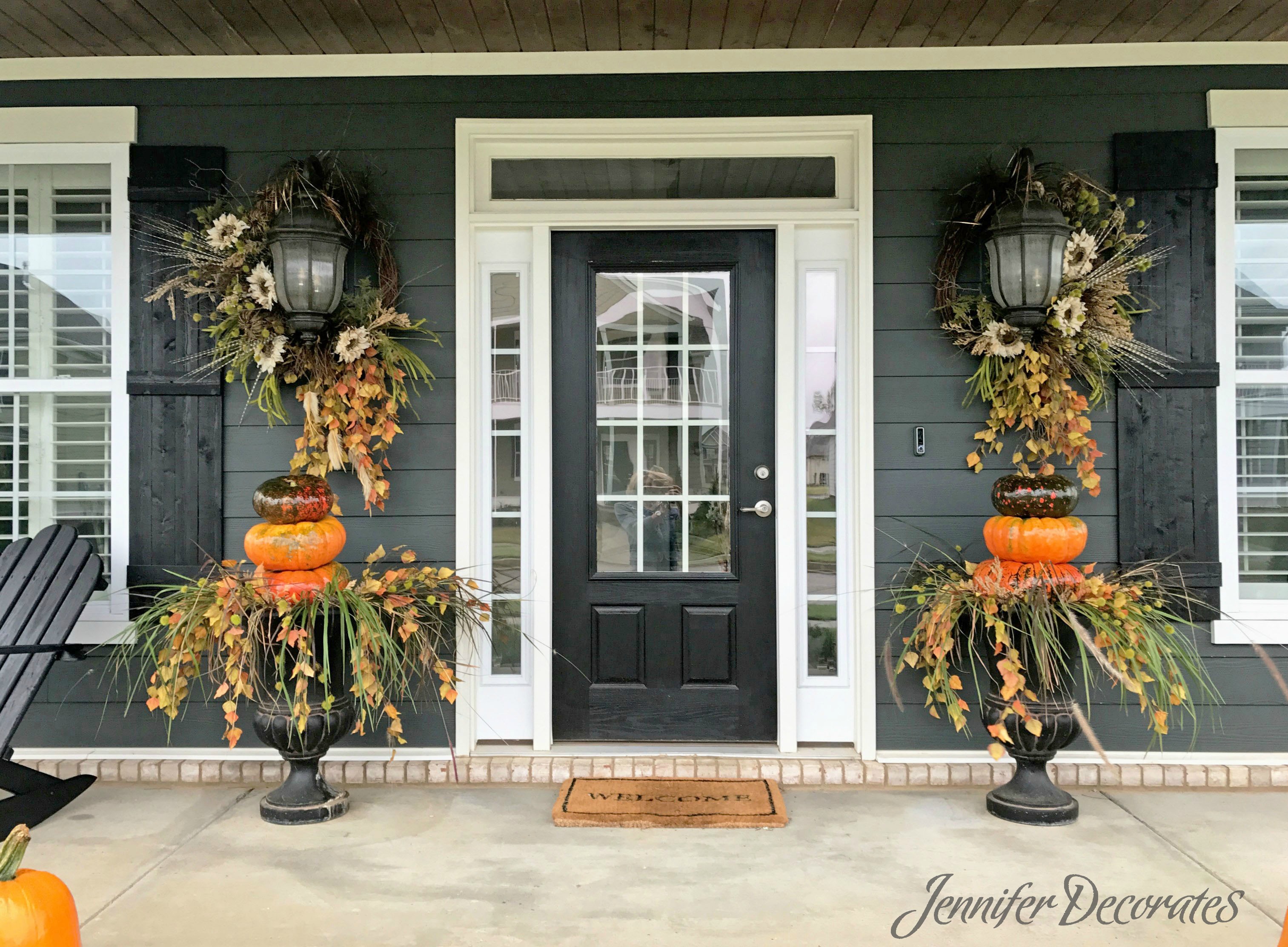 Fall Porch Decorating Ideas from JenniferDecorates.com