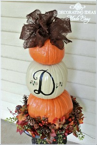 DIY Fall Pumpkin topiary from Jenniferdecorates.com